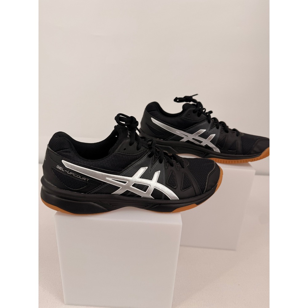 ASICS Gel-Upcourt Womens Volleyball Shoes Black Silver Gum Sole Indoor Sneakers